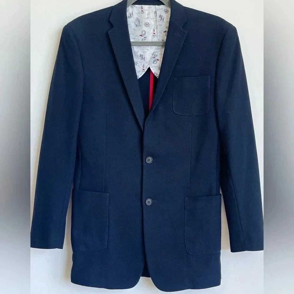 PERRY ELLIS PORTFOLIO SLIM FIT NAVY BLUE WOOLBLEND KIDS BLAZER XL